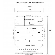 Tarp F-T-B, Quick Tarp 8'/9'5"W X 28'L, 18 Oz Black Vinyl - Roll Off Truck (Pioneer Tarp Style)